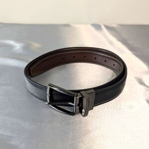 Docker's mens leather belt reversible black brown gunmetal buckle sz 30-32 NWOT